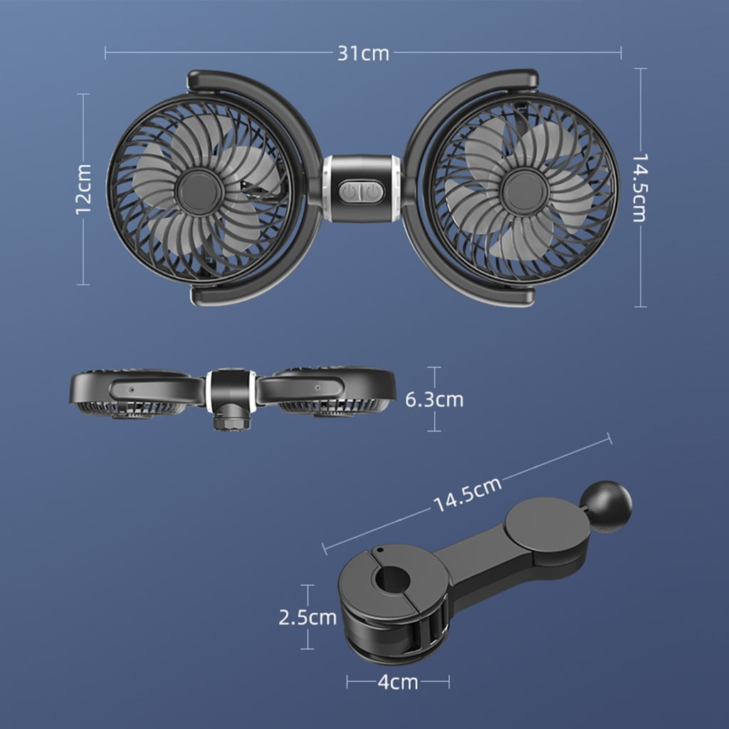 CIYISON Two USB Fan for Car Back Seat with Three Speed Setting and Rotatable Neck Cool