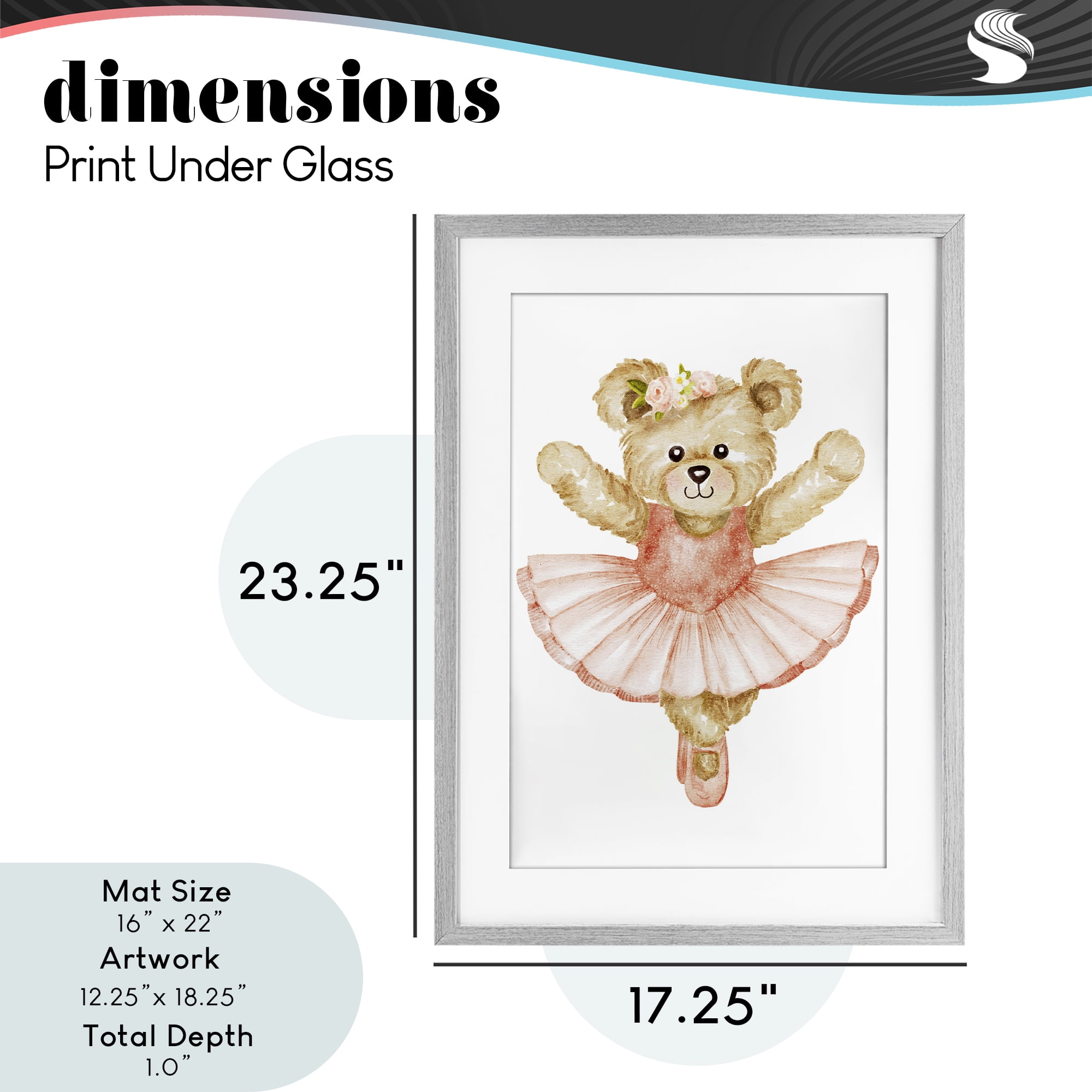 Teddy Bear Ballet Tutu Gray Framed Print Under Glass, design by Amy Hall