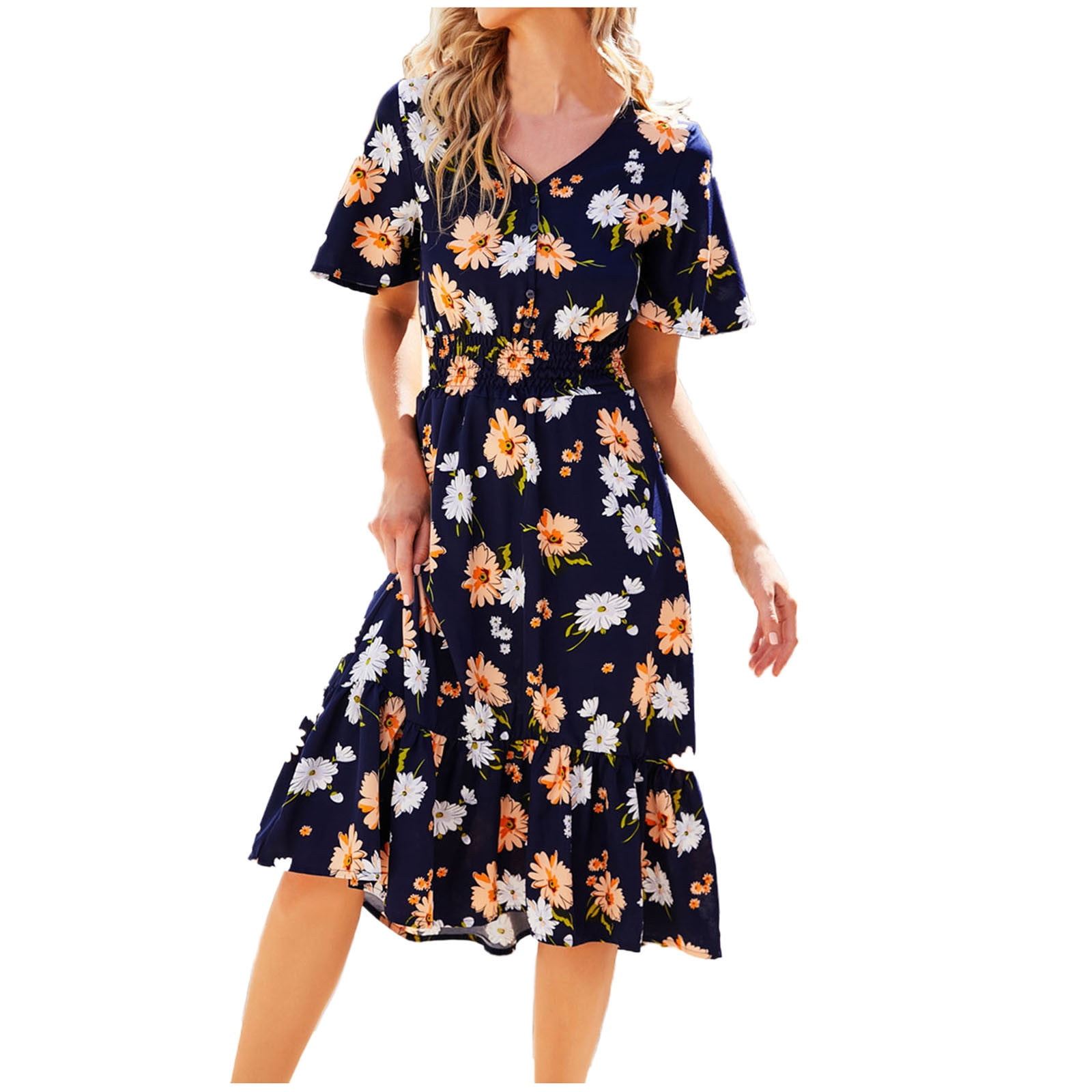 Ichuanyi Clearance Summer Dresses Fashion Women Summer Button Casual V ...