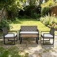 thumbnail image 3 of Patio Furniture Set, Outdoor Furniture, 4-Piece Conversation Set with Acacia Wood Table, PE Rattan Wicker Chairs and Waterproof Cushions, Modern Brown, 3 of 6