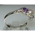 thumbnail image 4 of LBG British Made Luxury Solid 10K White Gold Natural Amethyst and Cultured Pearl Trilogy Ring, 4 of 8