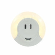 JUNELILY HARRINISA Double USB Port LED Night Light, Warm White Lighting for Home (2 Pack)