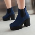 thumbnail image 4 of KIJBLAE Women's Ankle Boots Chunky Heel Comfortable Stylish Boots Side Pull On Suede Faux Leather Block Heel Winter Boots Blue 41, 4 of 5