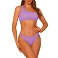 thumbnail image 1 of Conjuntos de Bikini de Una Sola Manga para Mujeres, 2 Piezas, Parte Inferior Triangular Acanalada Asimétrica, Trajes de Baño Deportivos, Talla X-Large, Color Púrpura, 1 of 5