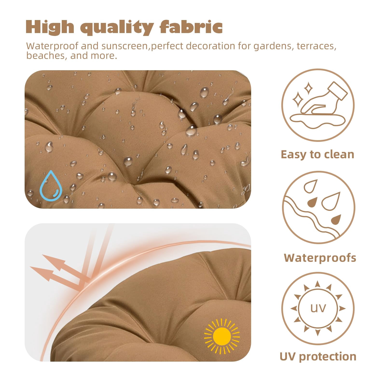 Outdoor Tufted Seat Cushions  2 Pack Patio Wicker Chair Cushion With Ties Waterproof Pads Round Corner 19"x19"x3.9" Black