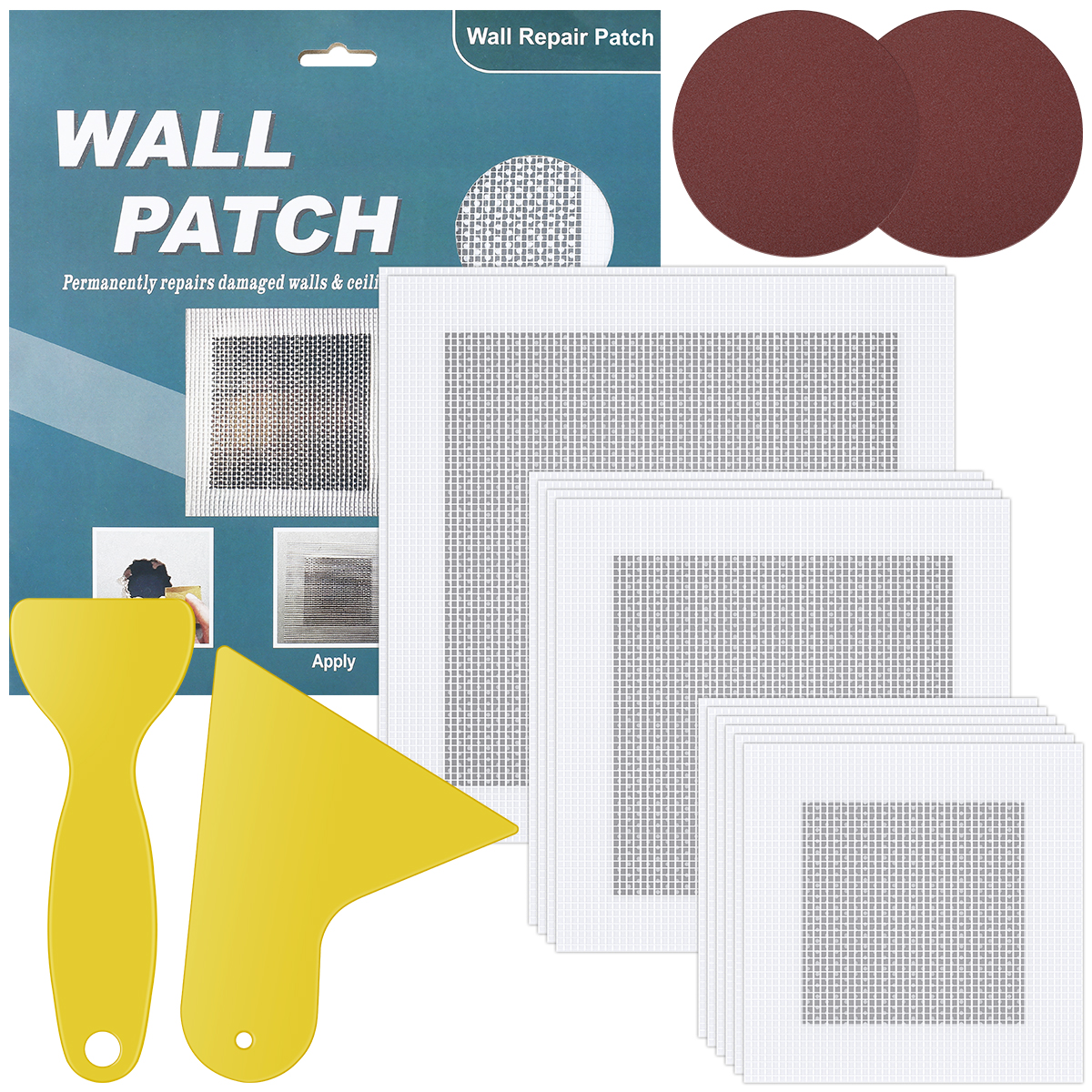 16 Pcs Drywall Repair Kit 4/6/8 Inch Drywall Repairs Patch with SelfAdhesive Fiberglass Mesh