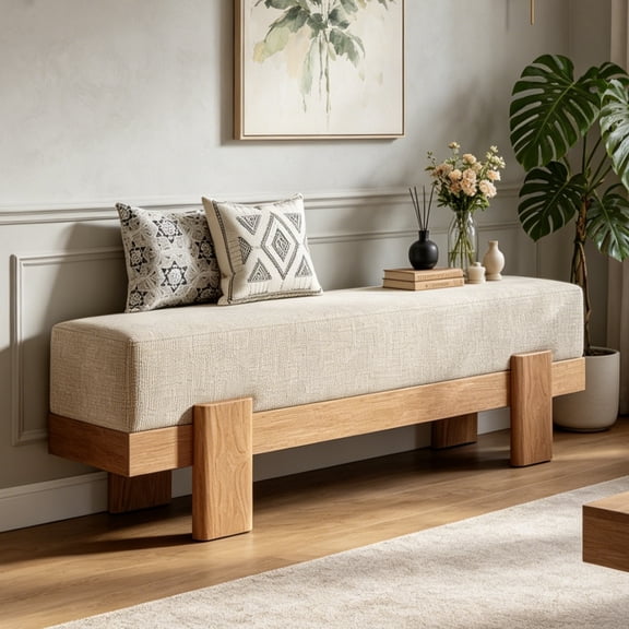 Fnova 55-Inch Upholstered Entryway Bench, Soft Padded Seat, Modern Indoor End of Bed Bench for Bedroom Entryway Living Room Stair Corner