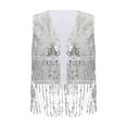 thumbnail image 5 of Eandarui Women's Sparkly Sequin Open Front Vest Top Fringe Sleeveless Cowgirl Waistcoat Cardigan Silver L, 5 of 7