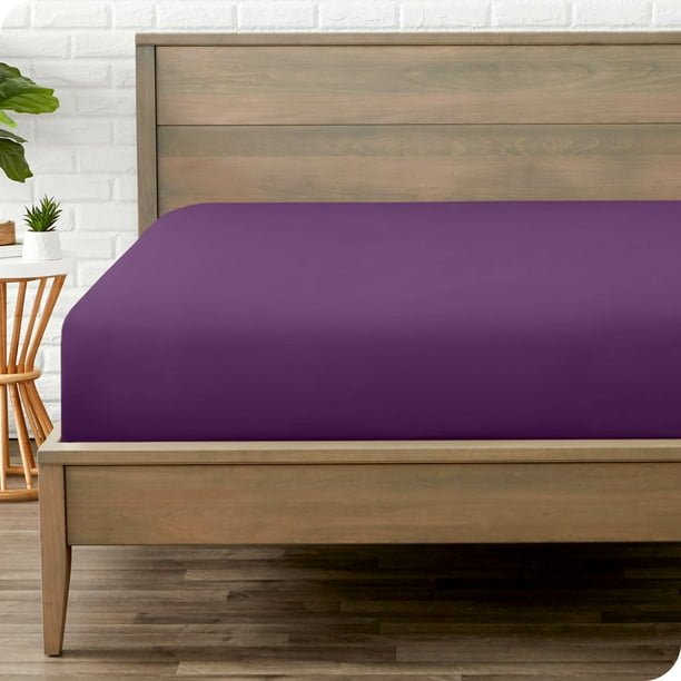 Sábana Ajustable de Lujo Bare Home Colección 1800 Ultra Suave Bolsillo Profundo Tamaño Queen Color Ciruela