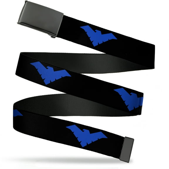 Adjustable Belt, Clamp Buckle, Cut-to-Fit, Nightwing Logo Black Blue
