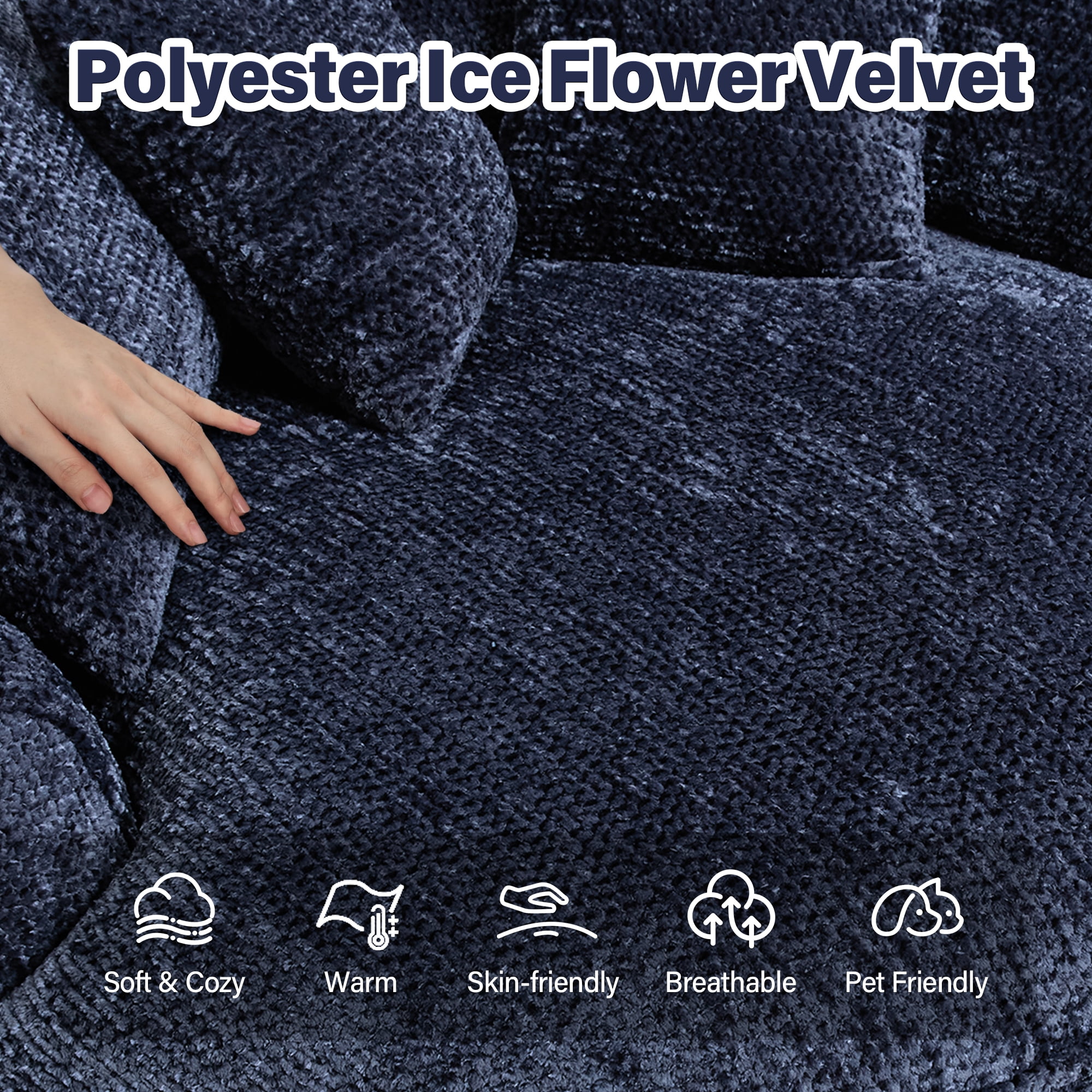 Aukfa 55" Oversized Round Chaise Lounge Chair, Fluffy Deep Seat Cloud Floor Sofa, Modern No Assembly Couch, Dark Blue