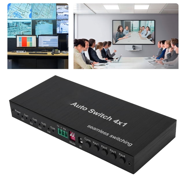 4 in 1 Out Sound Switcher Selector, PCM Sound Formats Support HDCP 2.2 HD Multimedia Interface 4x1 Switcher Highly Compatible 4 Ports for Computers EU Plug,UK Plug,US Plug