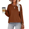 thumbnail image 2 of Sopiago Women's Cotton Casual Sweatshirt Crewneck Solid Color Long Sleeve Knit Pullover Shirts Coffee,2XL, 2 of 5