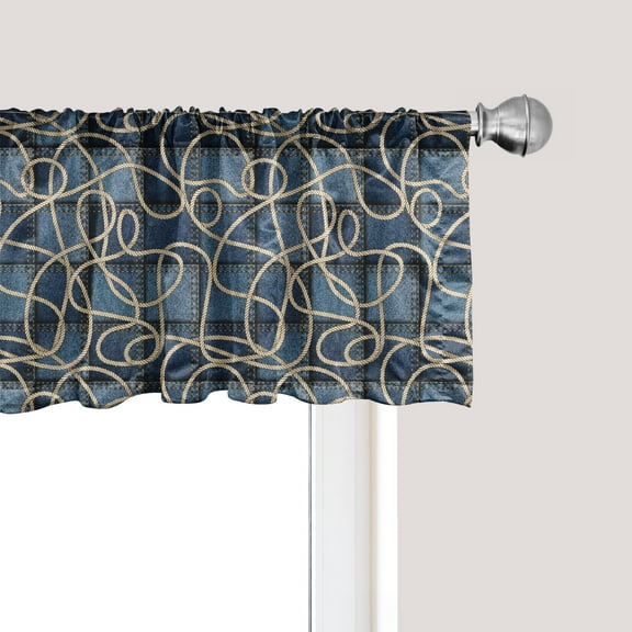 Ambesonne Blue Window Valance, Denim Patchwork, 54" X 12", Blue