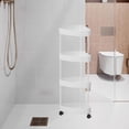 thumbnail image 1 of Ratería de pantalla de estante de esquina del piso, estantería rodante Triángulo a prueba de óxido para el baño de almacenamiento de gran capacidad 4 niveles blancos, 1 of 8
