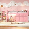 thumbnail image 2 of Bellemave Low Loft Bed with Stairs & LED Lights, Twin Size Loft Beds with 9 Drawers and Bookcase, Metal Multi-Storage Loft Frame with Under-Bed Spaces,Pink, 2 of 9