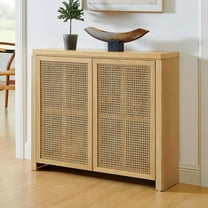 LKTART Small Sideboard Buffet Cabinet Kitchen Storage Cabinet with 2 Rattan Doors,Boho Wooden Console Table for Living Room,Entryway(39.4" Natural)