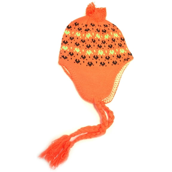 Neon Orange Speckled Pom Tassel Beanie