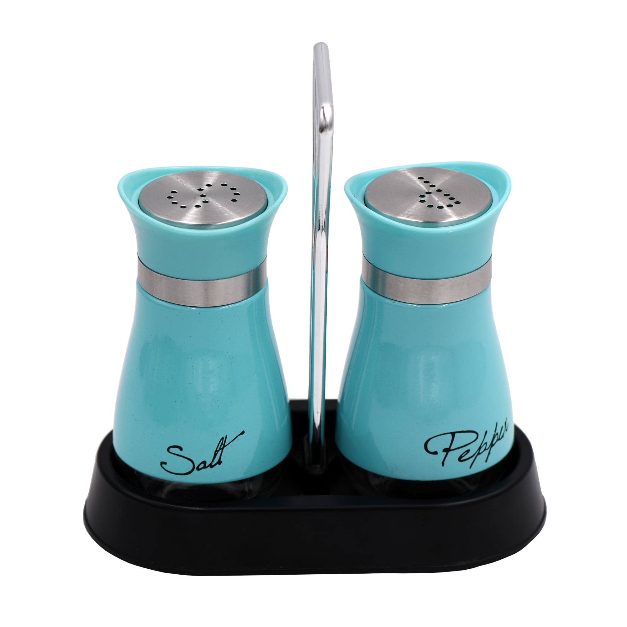 View of 2 PCS - Stainless Steel and Glass Salt and Pepper Shaker Sets with ...