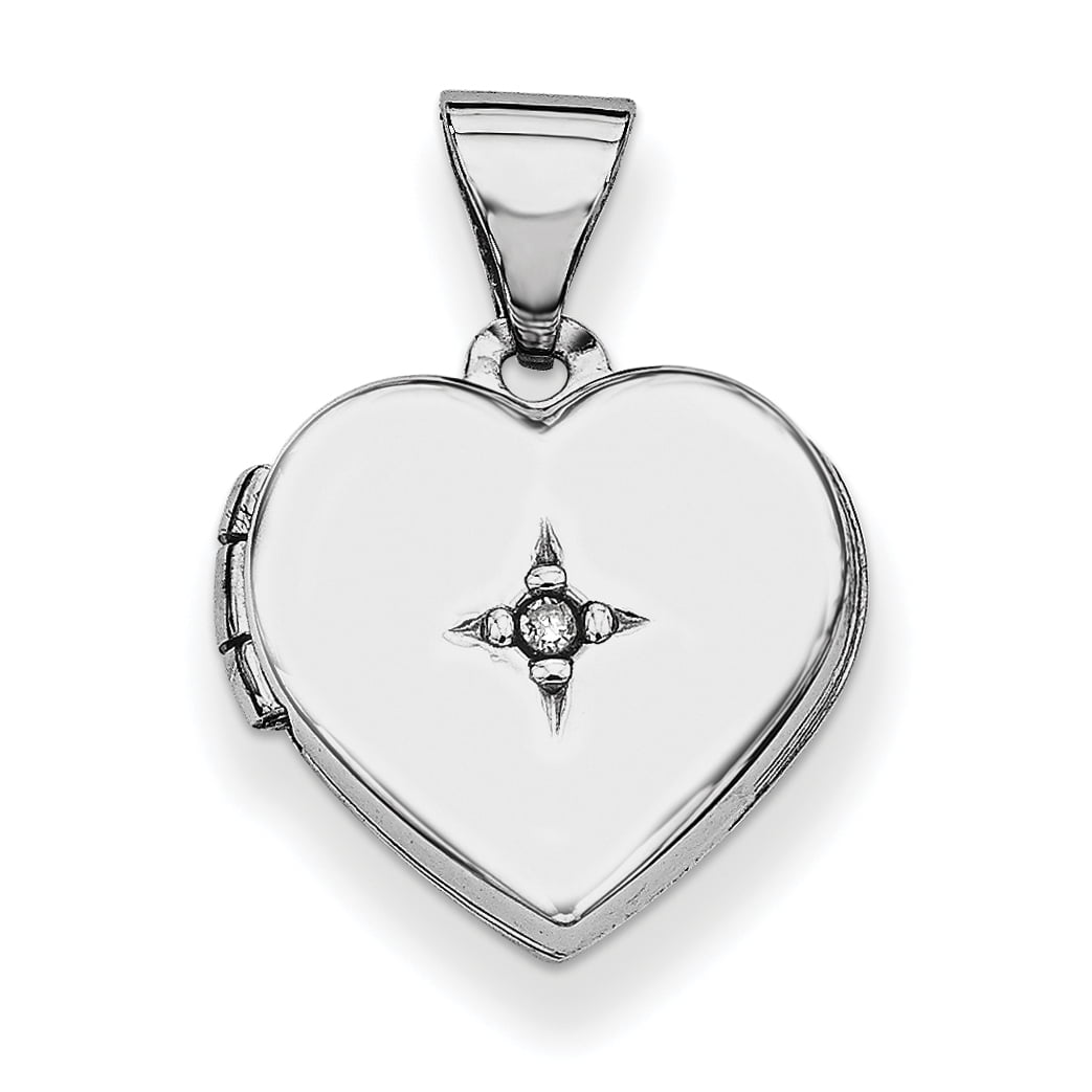 Sterling Silver Rhodium-plated 12mm Heart with Diamond Locket