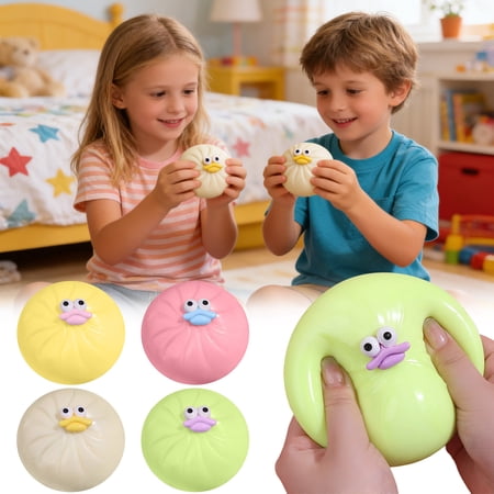 Kadlawus 4Pcs Big Mouth DecompressionToyforKids Silicone Kneading Ball Funny Mantou Bun SquishyToy Slow Rising Stress ReliefToyforChildren