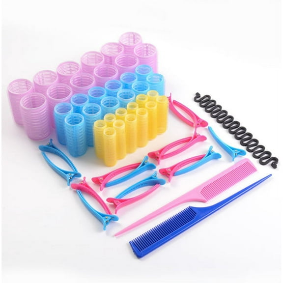 Topboutique Hair Rollers Set - 51 Pcs- Self Grip Hair Rollers with Clips - 36 Hair Rollers, 12 Hair Clips, 2 Comb and 1 Hair Braider – Small, Medium, Large Rollers for Hair Volume & Styling