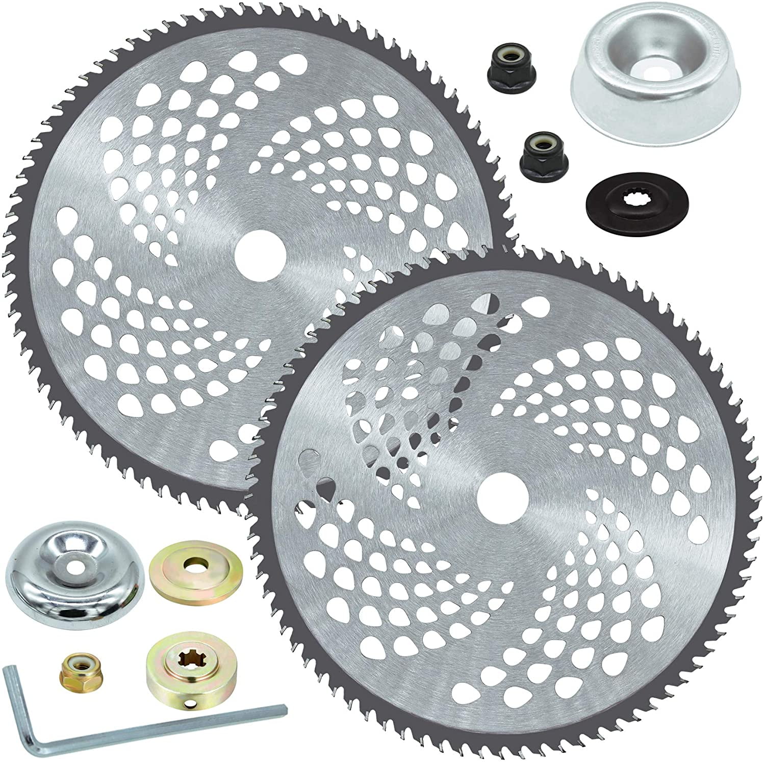 HXXF 2 Pack 10' x 80T Carbide Tip Brush Cutter Trimmer Blades, Weed Eater Blade for Cutter, Trimmer, Weed Eater (2 Pack Different Adapter Kit Included)