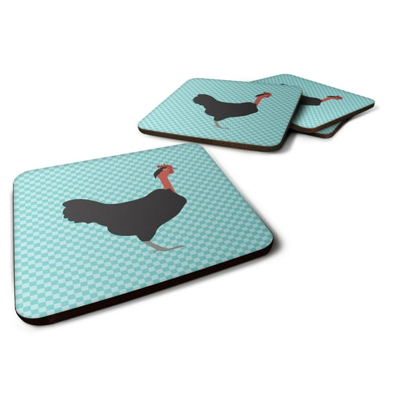 Carolines Treasures Naked Neck Chicken Blue Check Foam Coaster Set of 4 3 1/2 x 3 1/2 multicolor