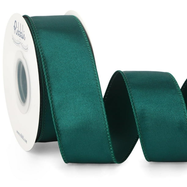 Cinta decorativa Ribbli satinada con alambre de 3,8 cm x 18 m, color verde azulado