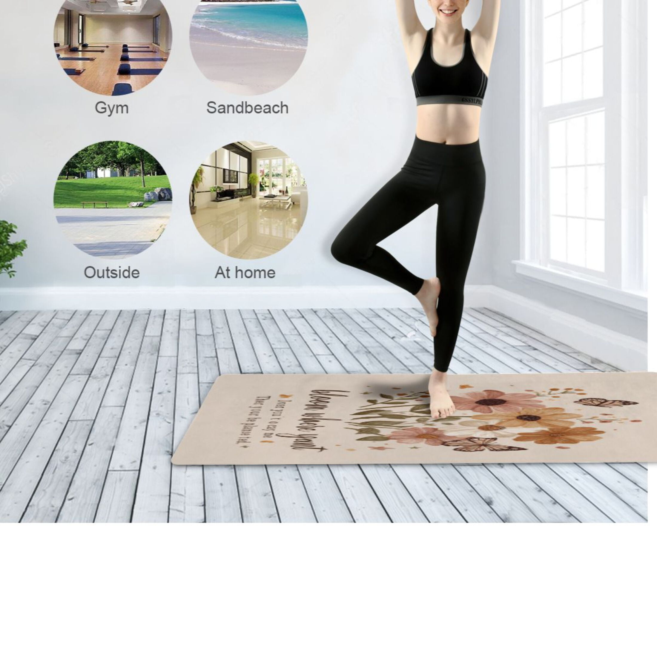 BZSMCE Yoga Mat Women Fitness Mat Floral “bloom” Pattern