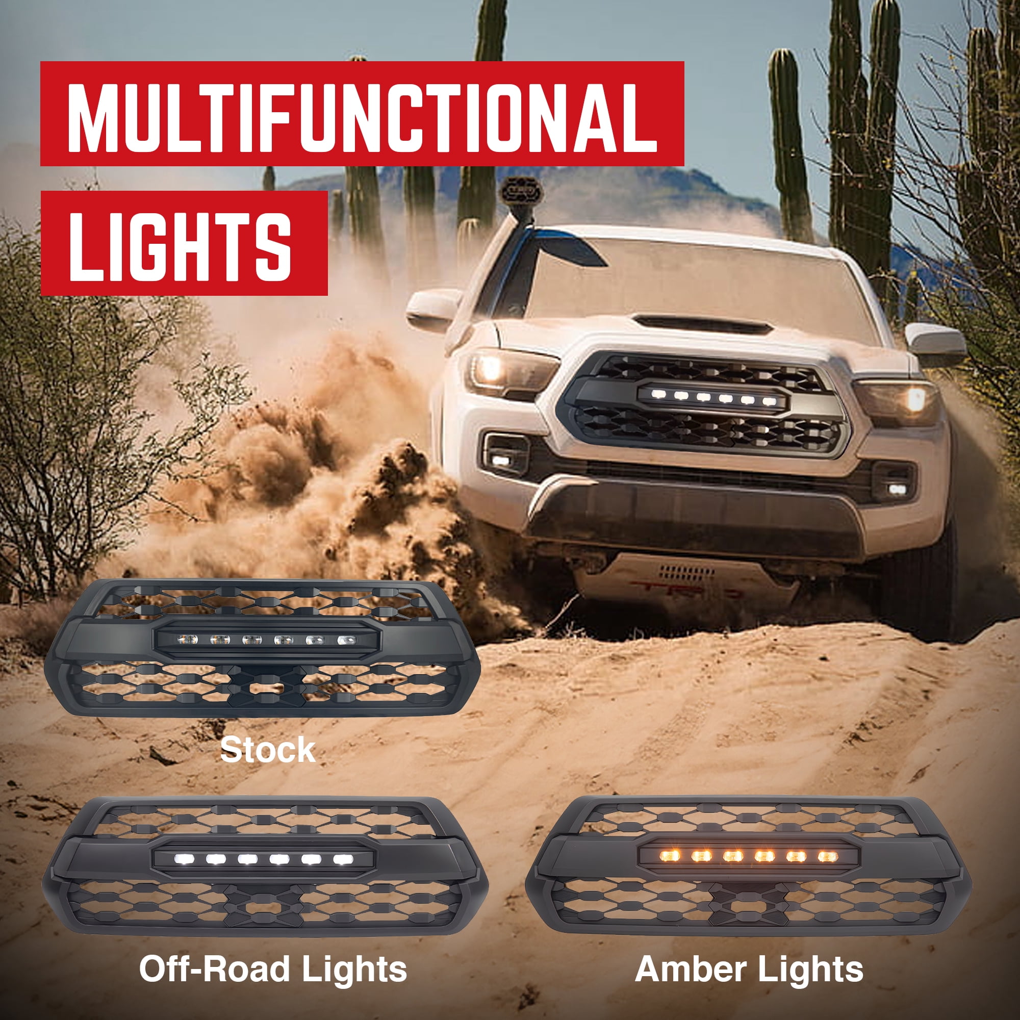 AMERICAN MODIFIED Pro Grille w/ Off Road Lights for 2016-23 Tacoma, Black