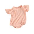 thumbnail image 2 of Gupgi Solid Color Rompers for Baby Girls Round Neck Fly Sleeve Bodysuits Infant Summer Bodysuits, 2 of 9