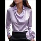thumbnail image 4 of Camisas Elegantes de Larga con Cuello de Color Liso para Mujer, Camisetas Formales de Trabajo, Blusas Casuales de Oficina Púrpura S, 4 of 6