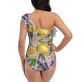 thumbnail image 5 of Pofeuu Lavender Flowers Print Women's One Piece Swimsuits One Shoulder Swimwear Asymmetric Ruffle Monokinis Bathing Suits-XX-Large, 5 of 6