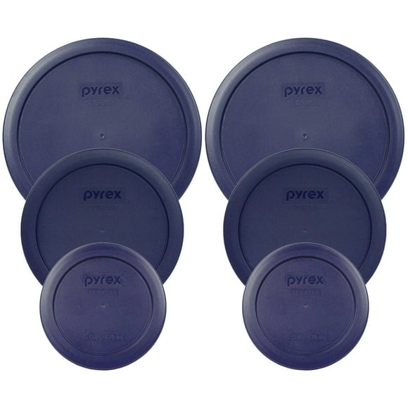 Pyrex Bundle - 6 Items: (2) 7402-PC 6/7-Cup Blue Plastic Lids & (2) 7201-PC 4-Cup Blue Plastic Lids & (2) 7200-PC 2-Cup Blue Plastic Lids