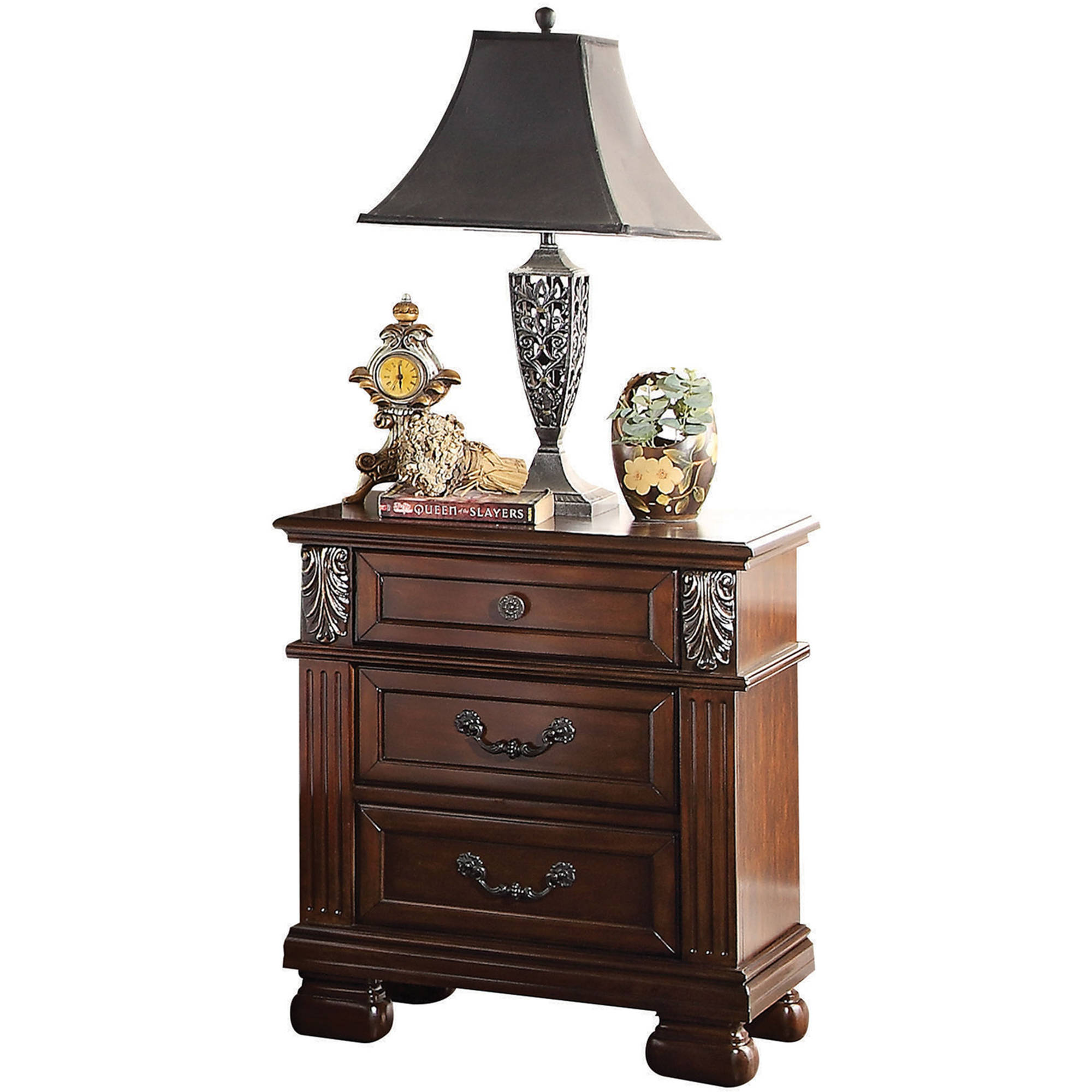 Traditional Dark Walnut 3Drawer Night Stand