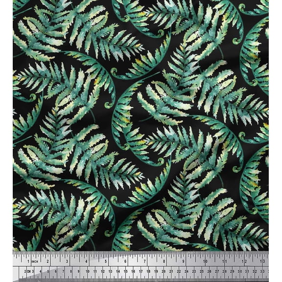Soimoi Black Cotton Duck Fabric Cedar Leaves Printed Fabric 1 Yard 42 Inch Wide