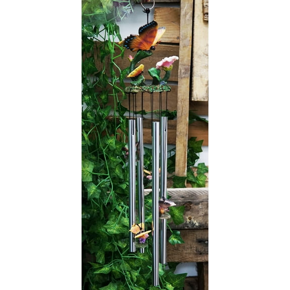 Monarch Butterflies Flitting On Flowers Resonant Wind Chime Garden Patio Decor