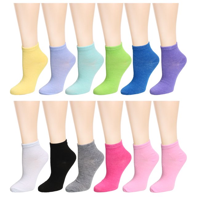 12 Pairs Assorted Colors Women's Ankle Socks Size 9-11 12 Assorted ...