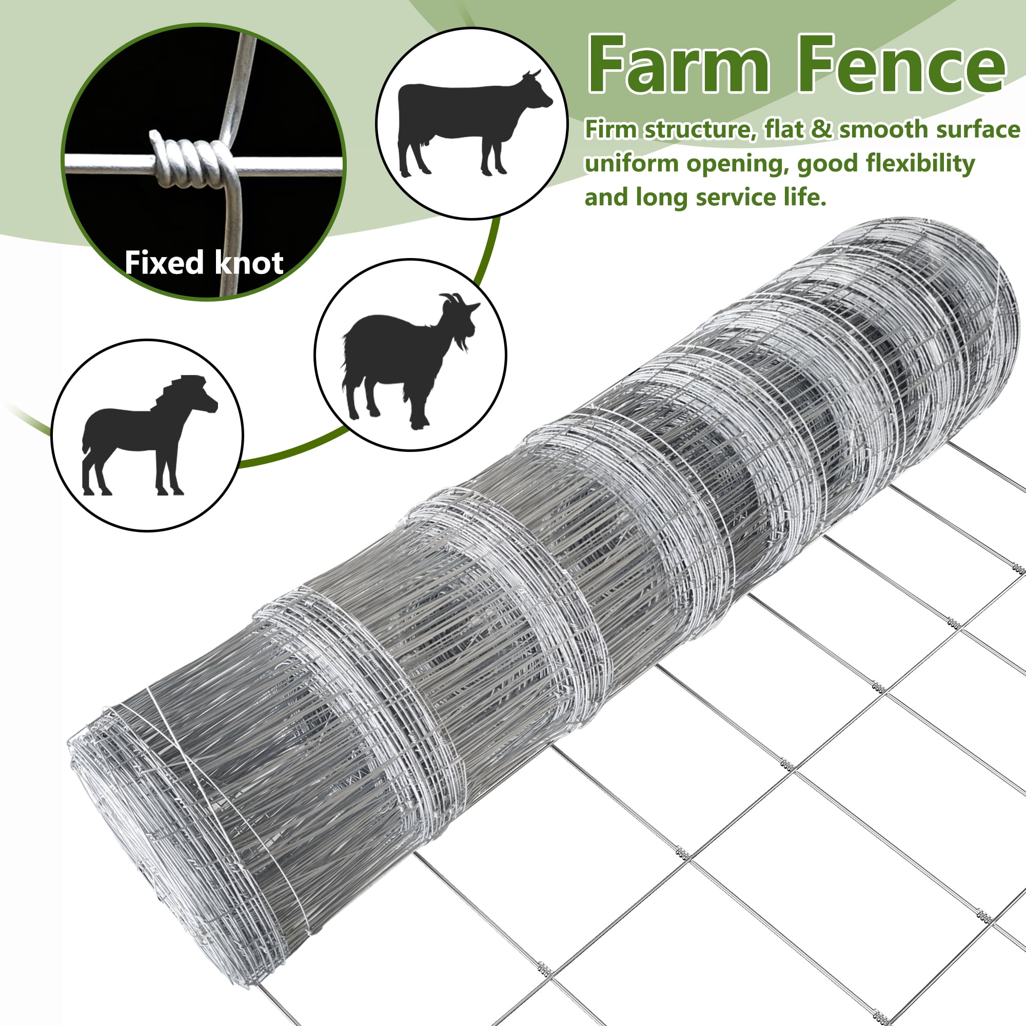Heavy-Duty Galvanized Farm Fence 15-Gauge 330 ft Gradient Mesh for Goats Hogs Deer Sheep Livestock