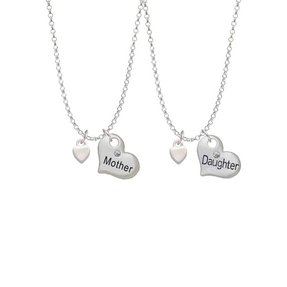 Delight Jewelry Silvertone Mini Smooth Heart Mother & Daughter Heart Necklaces (Set of 2), 19" 2"