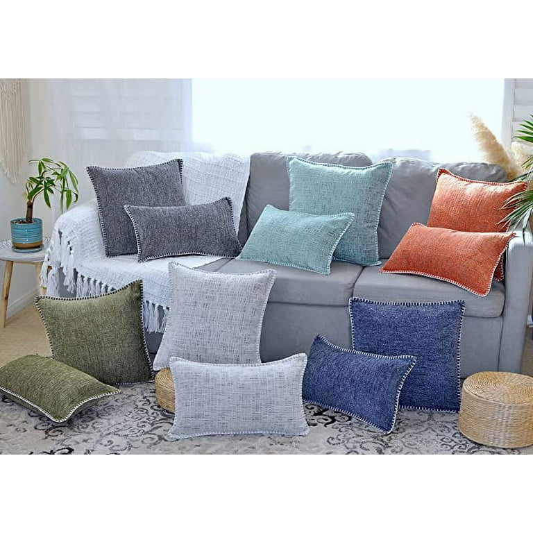 EIHU HOME Chenille Lumbar Pillow Covers, Set Of 2, Navy Blue, 12x20 Inches – Reversible, Heavyweight, For Sofa & Living Room