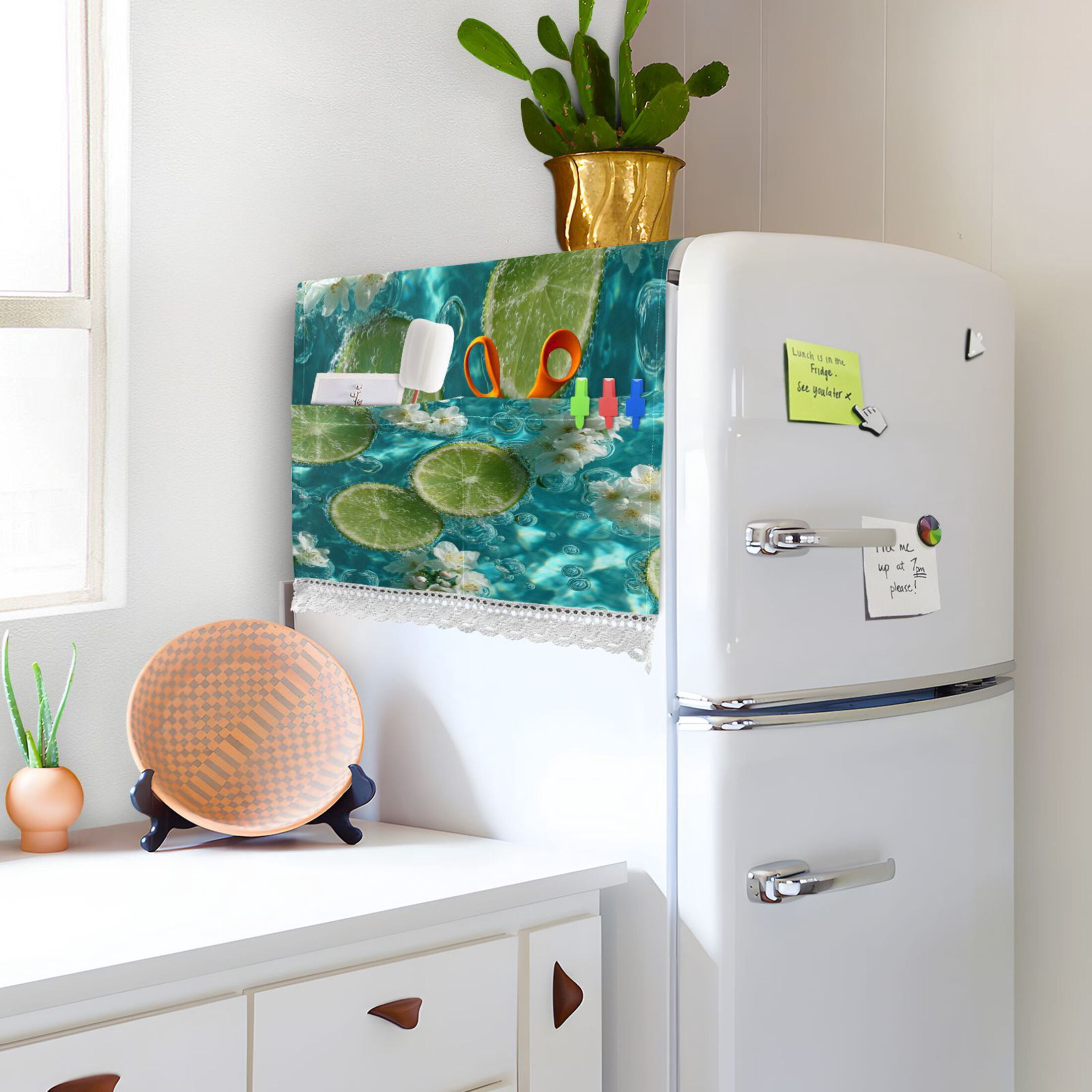 Wobogo Lemon White Flower Washing Machine Cover Dustproof Washer Dryer Cover Waterproof Laundry Room Decorative Protector
