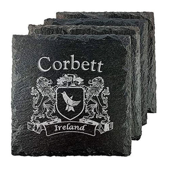 Corbett Irish Coat of Arms Slate Coasters - Set of 4