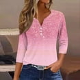thumbnail image 2 of JULMCOMO Going Out Tops for Women Button Decor V Neck Tops 3/4 Sleeve Summer T-Shirts Striped Print Casual Dressy Tops Tunic, 2 of 5