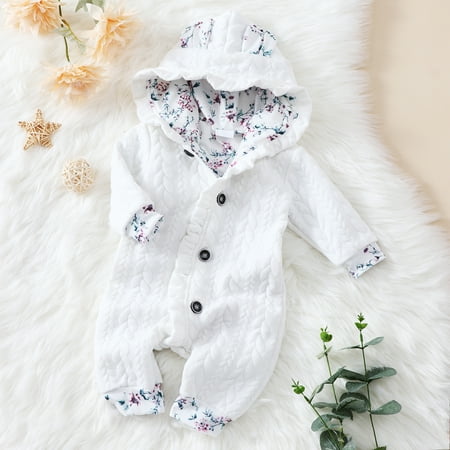 

PatPat Cable Kint Botton up Long Sleeve Romper Thick Floral Lined Baby Jumpsuit Infants Baby Girls Hooded Outfit Clothes Onesie Playsuit One Piece Bodysuit 0-18month
