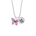 thumbnail image 2 of Delight Jewelry Silvertone Large Hot Pink & Purple Butterfly Silvertone Script Initial Disc - N - Charm Necklace, 20"+3", 2 of 4