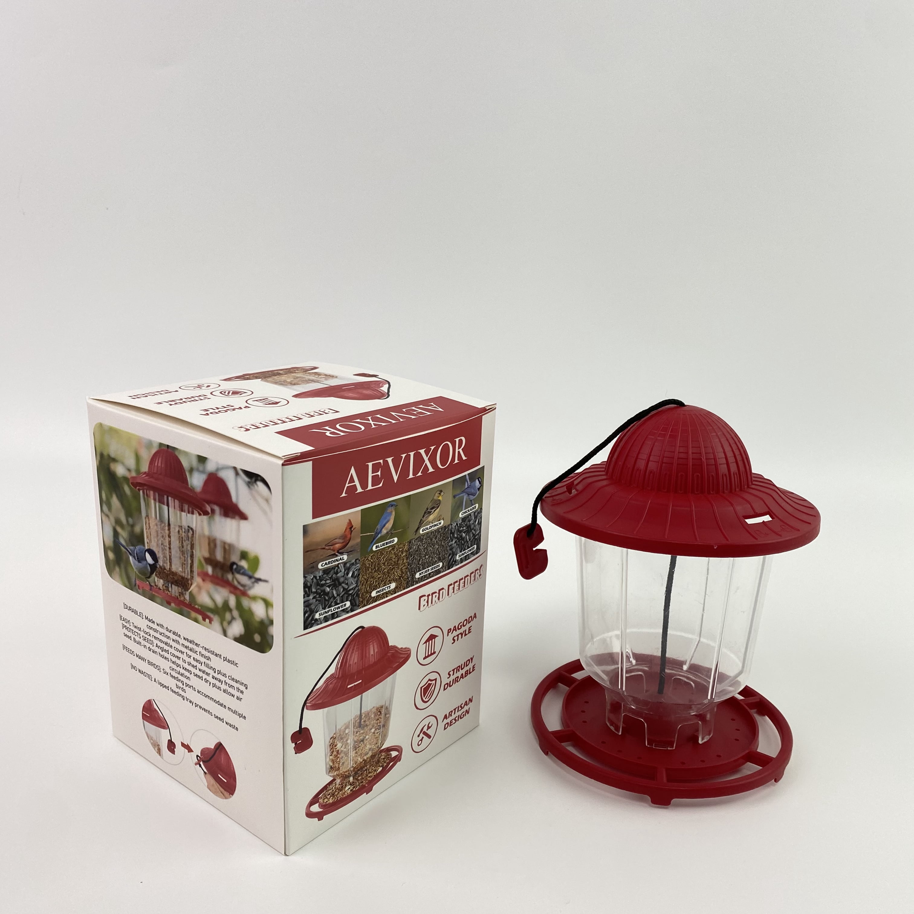 AEVIXOR Bird feeders,Lantern Bird Feeder, Red, 8 inches high 6 inches Wide at top