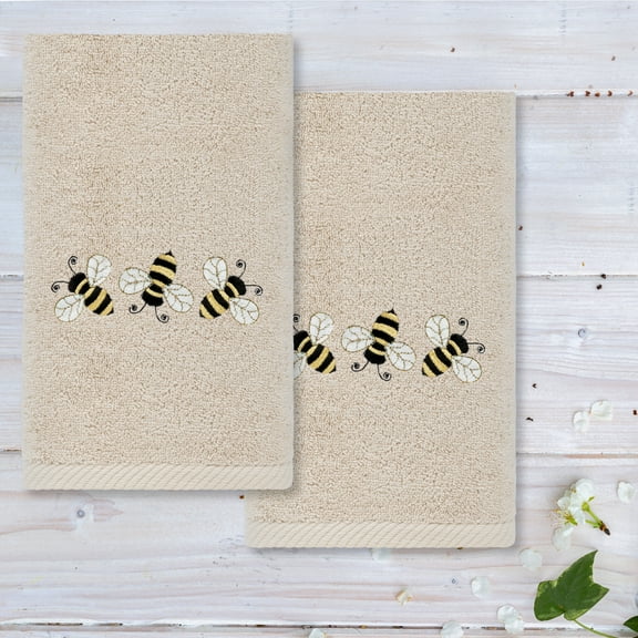 Linum Home Textiles Bee Dance - Embroidered Luxury 100% Turkish Cotton Hand Towels (Set of 2)