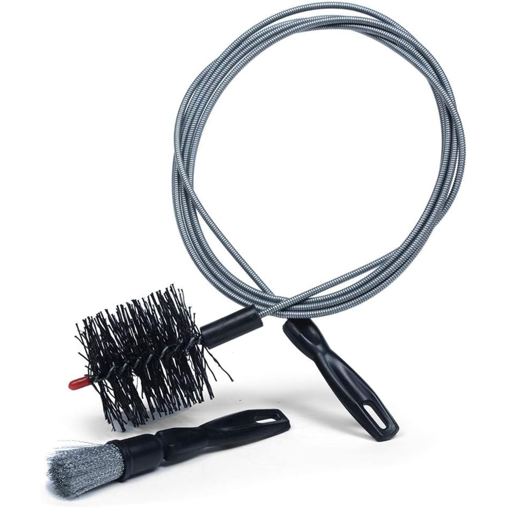 Brushtech Pellet Stove Cleaning Brush Kit - 10-Foot Non-Kinking Spring Brush for 3-Inch Vent Pipes with Bonus Steel Ash Brush - Safe Airflow Maintenance for Stove Pipes